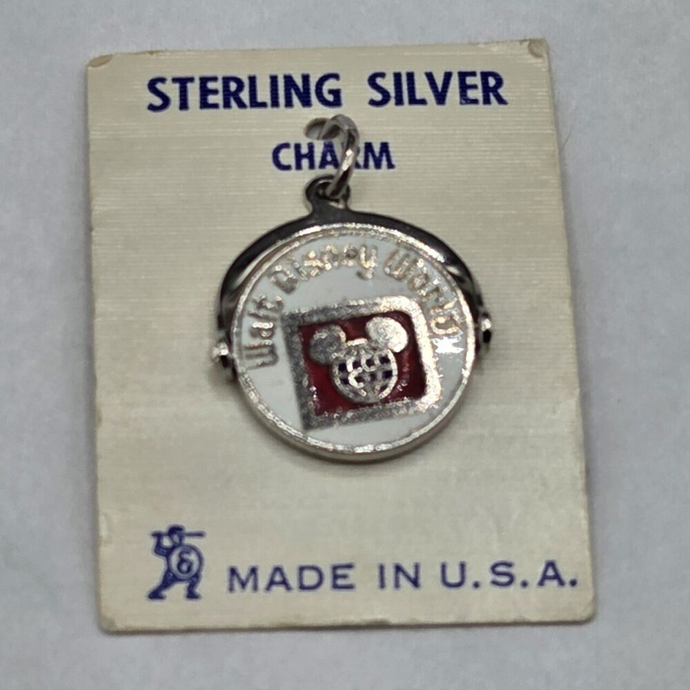 Vintage Walt Disney World Sterling Spinner Enameled Charm - WDW Card Blue Tag